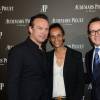 Semi-exclusif - Vincent Pérez et sa femme Karine Silla, avec François-Henry Bennahmias (CEO d'Audemars Piguet) - Inauguration de la boutique Audemars Piguet, 15 rue Royale, et présentation de la nouvelle collection Royal Oak Yellow Gold, à Paris, le 26 mai 2016. © Rachid Bellak/Bestimage