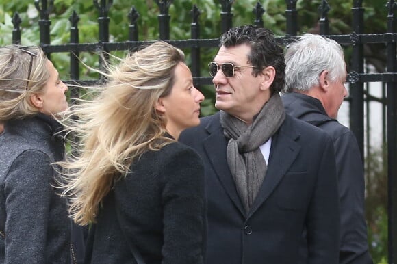 Marc Lavoine et sa femme Sarah - Obsèques de André Rousselet en la Basilique Sainte-Clotilde de Paris le 2 juin 2016.