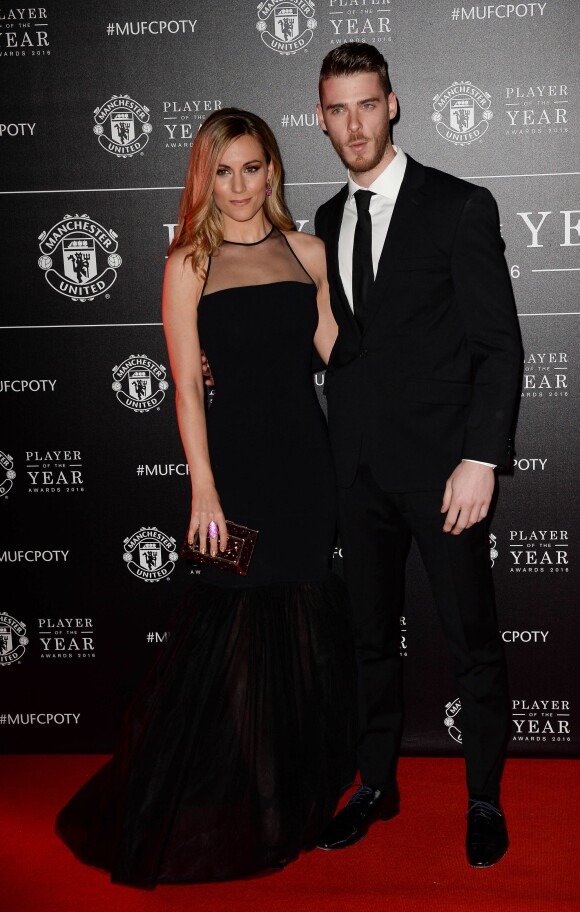 David De Gea et sa compagne Edurne García le 2 mai 2016 à Old trafford, Manchester, pour la cérémonie des prix des joueurs de l'année.