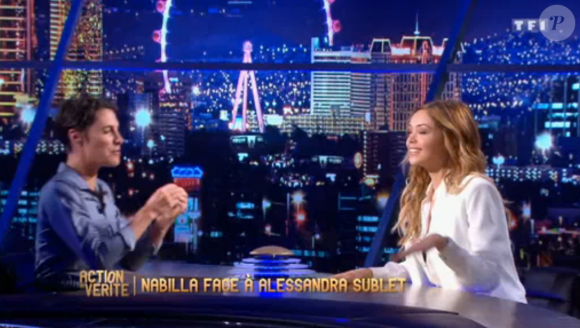 Nabilla dans "Action ou vérité" présentée par Alessandra Sublet sur TF1, le 10 juin 2016.