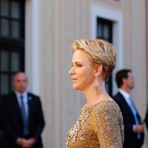 Le prince Albert II de Monaco et la princesse Charlene lors du cocktail organisé le 14 juin 2016 dans la cour du palais princier en marge du 56e Festival de Télévision de Monte-Carlo. © Pool Festival TV Monaco / BestImage