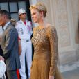 La princesse Charlene de Monaco lors du cocktail organisé le 14 juin 2016 dans la cour du palais princier en marge du 56e Festival de Télévision de Monte-Carlo. © Pool Festival TV Monaco / BestImage
