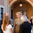 La princesse Charlene et le prince Albert de Monaco avec Jane Seymour lors du cocktail organisé le 14 juin 2016 dans la cour du palais princier en marge du 56e Festival de Télévision de Monte-Carlo. © Pool Festival TV Monaco / BestImage