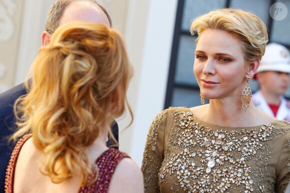 Charlene de Monaco lors du cocktail organisé le 14 juin 2016 dans la cour du palais princier en marge du 56e Festival de Télévision de Monte-Carlo. © Pool Festival TV Monaco / BestImage