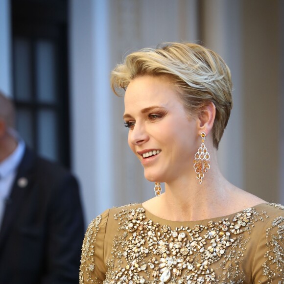 Charlene de Monaco lors du cocktail organisé le 14 juin 2016 dans la cour du palais princier en marge du 56e Festival de Télévision de Monte-Carlo. © Pool Festival TV Monaco / BestImage