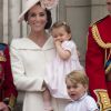 Kate Middleton, duchesse de Cambridge, la princesse Charlotte, le prince George - La famille royale d'Angleterre au balcon du palais de Buckingham lors de la parade "Trooping The Colour" à l'occasion du 90ème anniversaire de la reine. Le 11 juin 2016