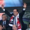Le président François Hollande, le président de la Fédération Française de Football (FFF), Noël Le Graët, le président de l'Assemblée Nationale Claude Bartolone et la ministre de l'éducation nationale, de l'enseignement supérieur et de la recherche, Najat Vallaud-Belkacem lors du match des 8ème de finale de l'UEFA Euro 2016 France-Irlande au Stade des Lumières à Lyon, France le 26 juin 2016. © Cyril Moreau/Bestimage