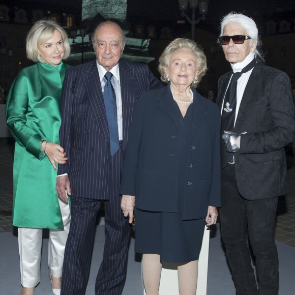 Mohamed Al-Fayed et sa femme Heini Wathén, Bernadette Chirac et Karl Lagerfeld - Réouverture de l'hôtel Ritz et présentation de la rénovation de la colonne Vendôme à Paris le 27 juin 2016. © Olivier Borde / Bestimage