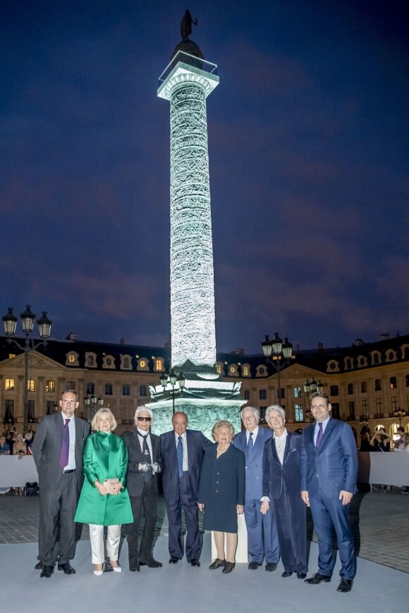 Heini Wathén, Karl Lagerfeld, Mohamed Al-Fayed, Bernadette Chirac, Frank Klein, Béatrice de Plinval et Matthias Fekl - Réouverture de l'hôtel Ritz et présentation de la rénovation de la colonne Vendôme à Paris le 27 juin 2016. © Olivier Borde / Bestimage