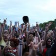 Matthew Bellamy et son groupe Muse en concert dans la Fan Zone de la Tour Eiffel, à Paris, le 28 juin 2016. © Lise Tuillier