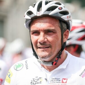 Richard Virenque - Dany Boon sur la 20ème étape du Tour de France lors de l'Etape du Coeur pour le compte de Mécénat Chirurgie Cardiaque à Périgueux le 26 juillet 2014.