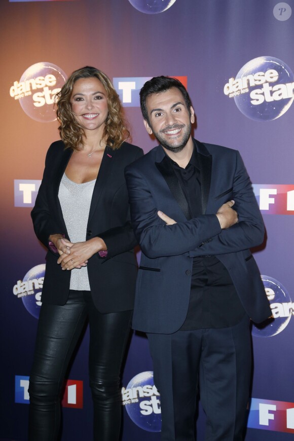 Laurent Ournac et la belle Sandrine Quétier - Photocall Danse avec les stars 6 devant TF1 à Boulogne-Billancourt, le 7 octobre 2015.