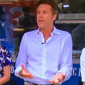Le prince Emmanuel Philibert de Savoie présente son food-truck de pâtes artisanales fraîches, le "Prince de Venise", lors d'une interview par la chaîne KTLA Channel 5 au journal télévisé du matin, en présence du chef italien Mirko Paderno. Le 1er juillet 2016