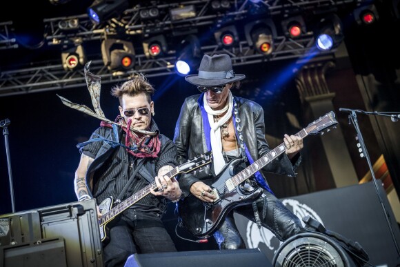 Johnny Depp, Joe Perry - Concert des "Hollywood Vampires" au parc d'attractions "Gröna Lund" à Stockholm en Suède le 30 mai 2016.