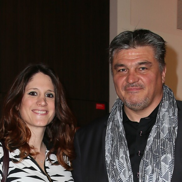 Exclusif - David Douillet et sa compagne Vanessa Carrara (enceinte) à la 1ère édition des "Plumes d'Or du Vin et de la Gastronomie" au Pavillon Vendôme à Paris. le 19 mai 2016.