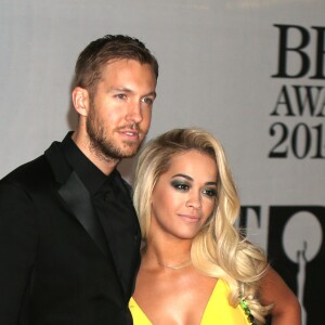 Rita Ora et son petit-ami Calvin Harris à la soirée des "Brit Awards 2014" en partenariat avec MasterCard à Londres, le 19 février 2014.