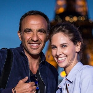 Exclusif - Nikos Aliagas, Ophélie Meunier - Concert "UEFA Euro 2016 Le Grand Show d'Ouverture" dans la fan-zone à la veille du 1er match de l'EURO 2016 sur le Champ-de-Mars, au pied de la Tour Eiffel à Paris le 9 juin 2016. © Cyril Moreau/Bestimage