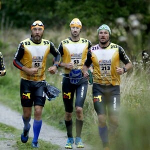 Pippa Middleton lors de l'Otillo Swim-Run World Championship avec son frère James Middleton, son boyfriend James Matthews et leur ami Jons Bartholdson, en Suède, le 7 septembre 2015.