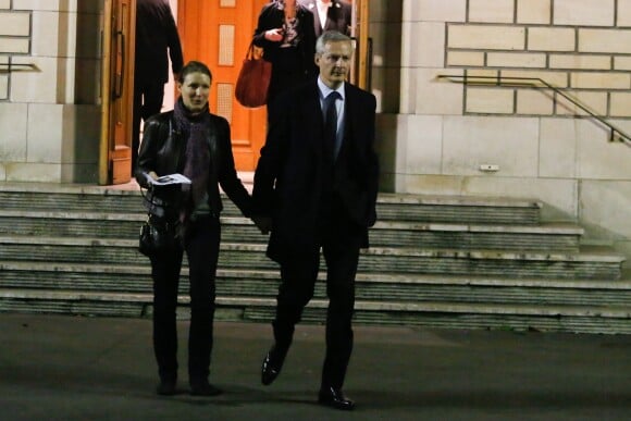 Bruno Le Maire et son épouse Pauline Doussau de Bazignan - Messe en hommage à Xavier de Villepin en l'église Notre Dame de Grâce de Passy à Paris, le 12 novembre 2014.