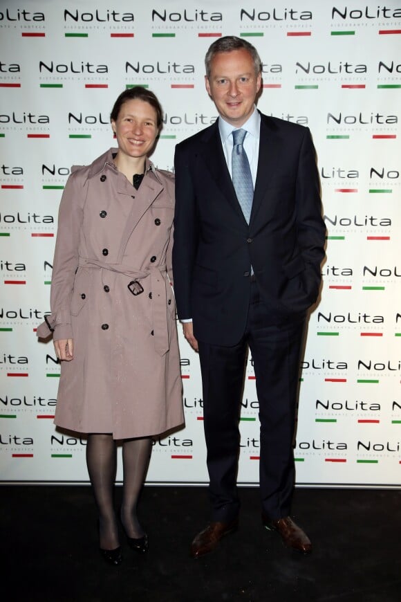 Exclusif - Bruno Le Maire et son epouse Pauline - Anniversaire de l'incontournable programmateur de télévision et de radio Jacques Sanchez au restaurant branche "NOLITA" à Paris, le 29 septembre 2013.