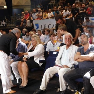 Michèle Tabarot (Maire du Cannet) Jean-Paul Belmondo, Jeff Domenech et Charles Gérard - Championnat International WBA Super-Welters - Le Cannet le 30 juillet 2016 © Jlppa / Bestimage