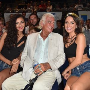 Jean-Paul Belmondo et Charles Gérard - Soirée Boxe organisée par Canal+ et Univent Productions. Dans la salle de La Palestre au Cannet, qui réunit de nombreux boxeurs français et internationaux. En point d'orgue, le combat entre le Français Michel Soro opposé à l'Argentin Hector Saldivia dans un combat international WBA des Super-Welters. © Lionel Urman / Bestimage