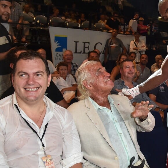 Philippe Tabarot, Jean-Paul Belmondo et Michel Soro qui devient Champion WBA Super-Welters vs Hector Saldivia - Soirée Boxe organisée par Canal+ et Univent Productions. Dans la salle de La Palestre au Cannet, qui réunit de nombreux boxeurs français et internationaux. © Lionel Urman / Bestimage