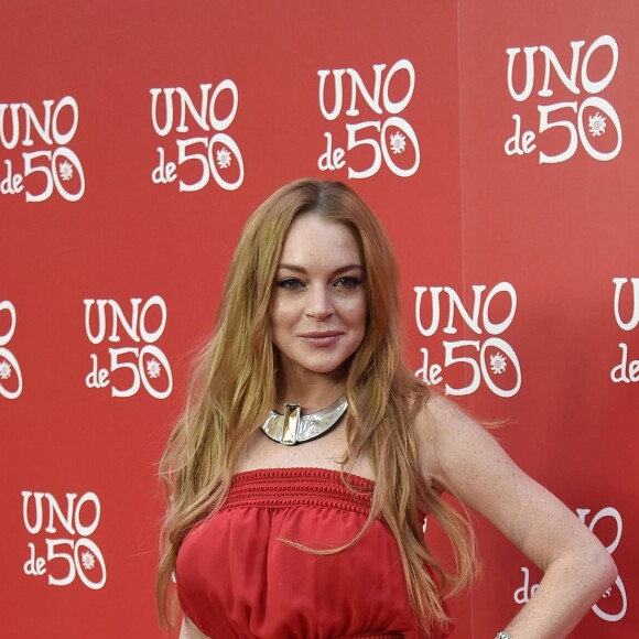 Lindsay Lohan lors d'un événement promotionnel de "Uno de 50" marque de bijoux à Madrid, le 9 juin 2016.