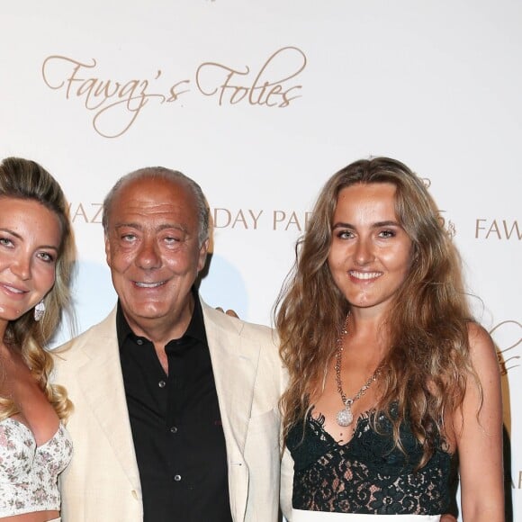 Fawaz Gruosi et ses filles Violetta et Allegra lors de la soirée d'anniversaire "Fawaz's Folies" pour les 64 ans de Fawaz Gruosi (de Grisogono) à la Cala di Volpe à Porto-Cervo, Sardaigne, Italie, le 8 août 2016. © Agence/Bestimage