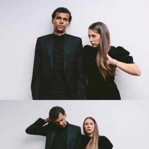 Paul Van Haver et Coralie Barbier lors du lancement de leur troisième collection capsule Mosaert à Bruxelles, avril 2016. (photographe Antoine Melis)