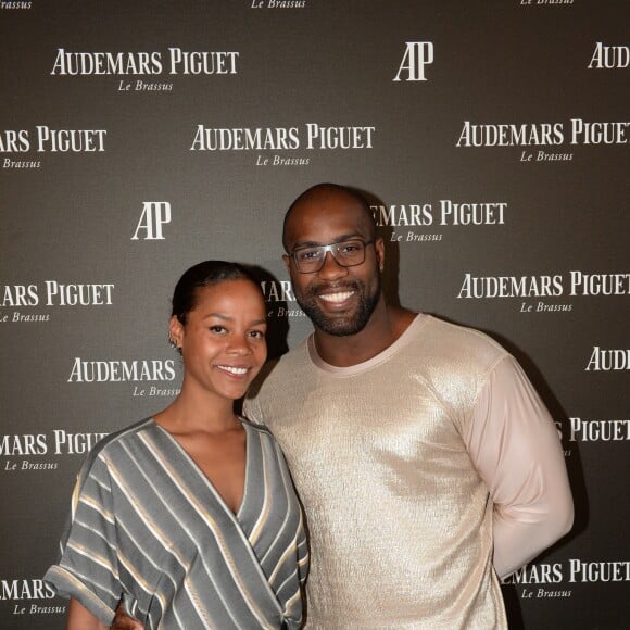 Teddy Riner et sa compagne Luthna - Inauguration de la boutique Audemars Piguet, 15 rue Royale, et présentation de la nouvelle collection Royal Oak Yellow Gold, à Paris, le 26 mai 2016. © Rachid Bellak/Bestimage