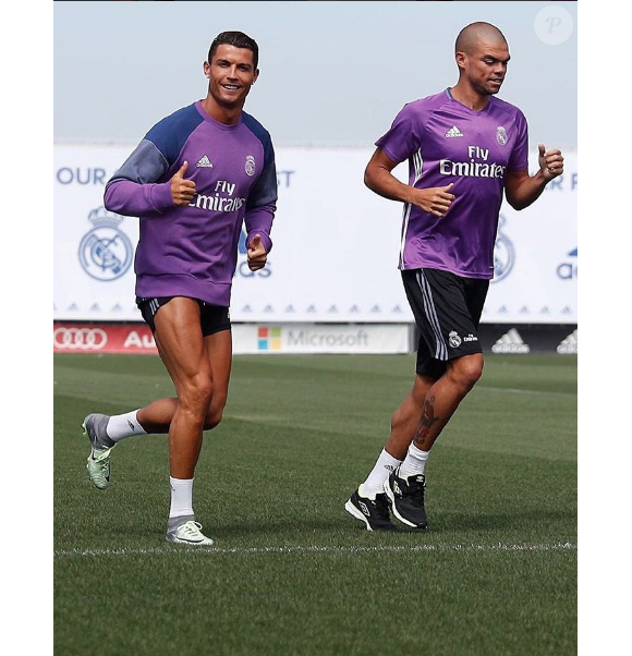 Cristiano Ronaldo, de retour à l'entraînement avec Pepe, photo Instagram août 2016.