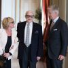 Le roi Philippe et la reine Mathilde de Belgique rencontrent le musicien belge Toots Thielemans et sa femme Huguette au château royal à Bruxelles. Le 6 mai 2014