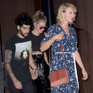 Taylor Swift à la sortie de l'appartement Gigi Hadid à New York. Gigi Hadid est avec son compagnon, le chanteur Zayn Malik. Le 12 septembre 2016