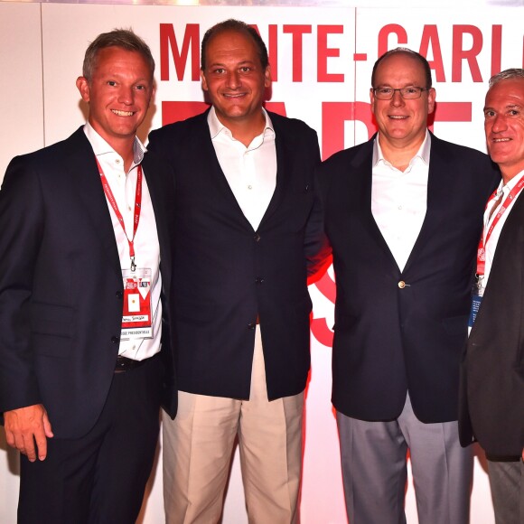 Thomas Johansson, Fabrice Pastor, le prince Albert II de Monaco et Didier Deschamps lors du Monte-Carlo Padel Master 2016 le 10 septembre 2016 sous le chapiteau de Fontvieille à Monaco. © Bruno Bebert/Bestimage