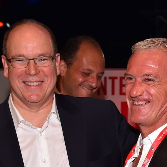 Le prince Albert II de Monaco et Didier Deschamps lors du Monte-Carlo Padel Master 2016 le 10 septembre 2016 sous le chapiteau de Fontvieille à Monaco. © Bruno Bebert/Bestimage