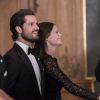 Le prince Carl Philip et la princesse Sofia au palais royal à Stockholm le 16 septembre 2016 lors du Dîner de la Suède.