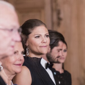 La princesse Victoria de Suède et la famille royale au palais à Stockholm le 16 septembre 2016 lors du Dîner de la Suède.