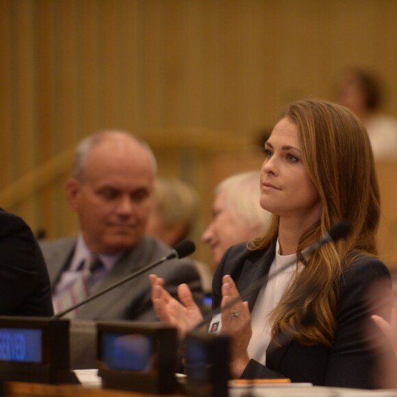 La princesse Madeleine de Suède à l'ONU à New York le 16 septembre 2016 pour débattre de solutions durables pour le développement des enfants.