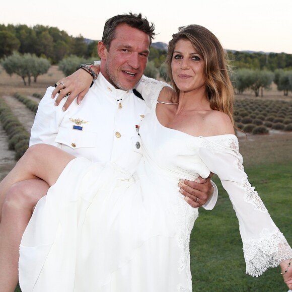 Exclusif - Prix Spécial - No web - No blog - Benjamin Castaldi et sa femme Aurore Aleman - Cérémonie religieuse - Mariage de Benjamin Castaldi et Aurore Aleman au Mas de La Rose à Eygalières, le 27 août 2016. © Jacovides-Moreau/Bestimage27/08/2016 - Eygalières