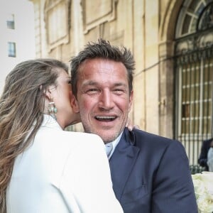 Exclusif - No web - No blog - Benjamin Castaldi et sa femme Aurore Aleman - Arrivées à la mairie - Mariage de Benjamin Castaldi et Aurore Aleman à la mairie de Marseille, le 27 août 2016. © Jacovides-Moreau/Bestimage27/08/2016 - Marseille