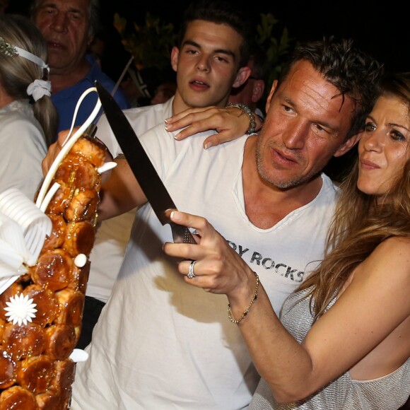 Exclusif - Prix Spécial - No web - No blog - Benjamin Castaldi, son fils Julien et sa femme Aurore Aleman - Soirée de mariage de Benjamin Castaldi et Aurore Aleman au Mas de La Rose à Eygalières, le 27 août 2016. © Jacovides-Moreau/Bestimage27/08/2016 - Eygalières