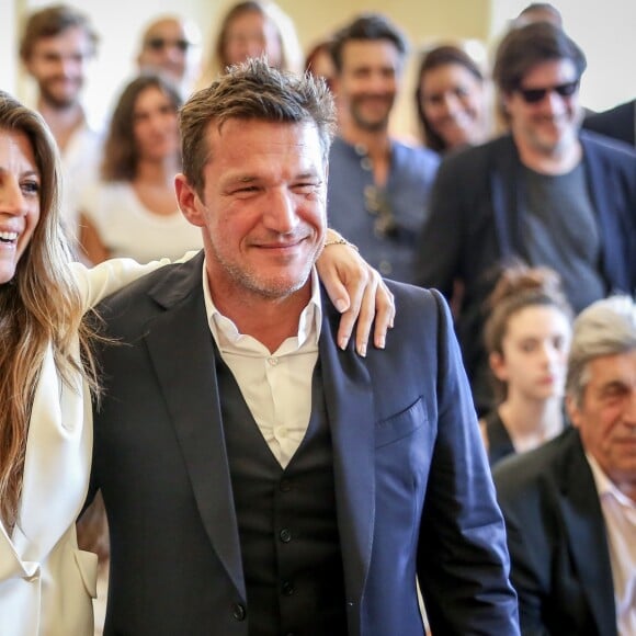 Exclusif - Prix Spécial - No web - No blog - Benjamin Castaldi et sa femme Aurore - Mairie - Mariage civil de Benjamin Castaldi et Aurore Aleman à la mairie de Marseille, le 27 août 2016. © Jacovides-Moreau/Bestimage27/08/2016 - Marseille