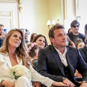 Exclusif - Prix Spécial - No web - No blog - Benjamin Castaldi et sa femme Aurore - Mairie - Mariage civil de Benjamin Castaldi et Aurore Aleman à la mairie de Marseille, le 27 août 2016. © Jacovides-Moreau/Bestimage27/08/2016 - Marseille