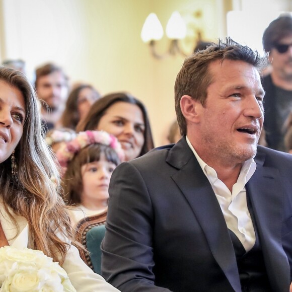 Exclusif - Prix Spécial - No web - No blog - Benjamin Castaldi et sa femme Aurore - Mairie - Mariage civil de Benjamin Castaldi et Aurore Aleman à la mairie de Marseille, le 27 août 2016. © Jacovides-Moreau/Bestimage27/08/2016 - Marseille