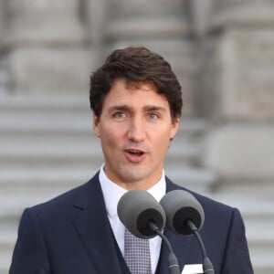 Le Premier ministre Justin Trudeau lors de son discours d'accueil à Victoria, en Colombie-Britannique, au Canada le 24 septembre 2016.