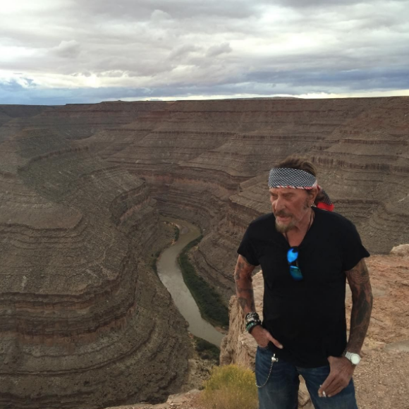 Johnny Hallyday et sa bande en plein road trip à travers les Etats-Unis - San Juan River dans l'Utah, le 23 septembre 2016.