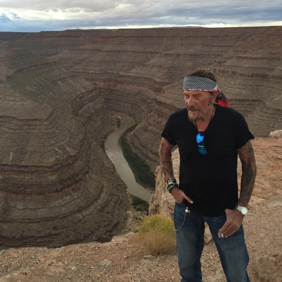 Johnny Hallyday et sa bande en plein road trip à travers les Etats-Unis - San Juan River dans l'Utah, le 23 septembre 2016.