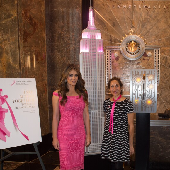 Elizabeth Hurley allume l'Empire State Building en rose pour le soutien de la fondation "Take action together to defeat breast cancer" à New York, le 30 septembre