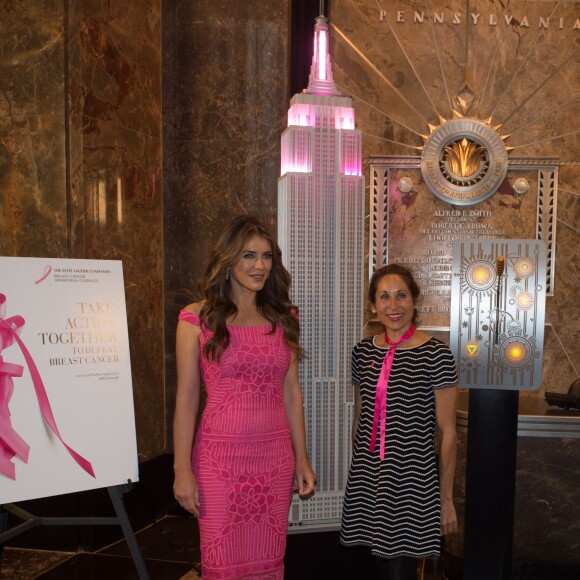 Elizabeth Hurley allume l'Empire State Building en rose pour le soutien de la fondation "Take action together to defeat breast cancer" à New York, le 30 septembre